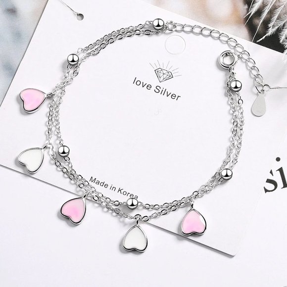 NEW Silver Pink Glaze Heart Bracelet - Picture 6 of 6